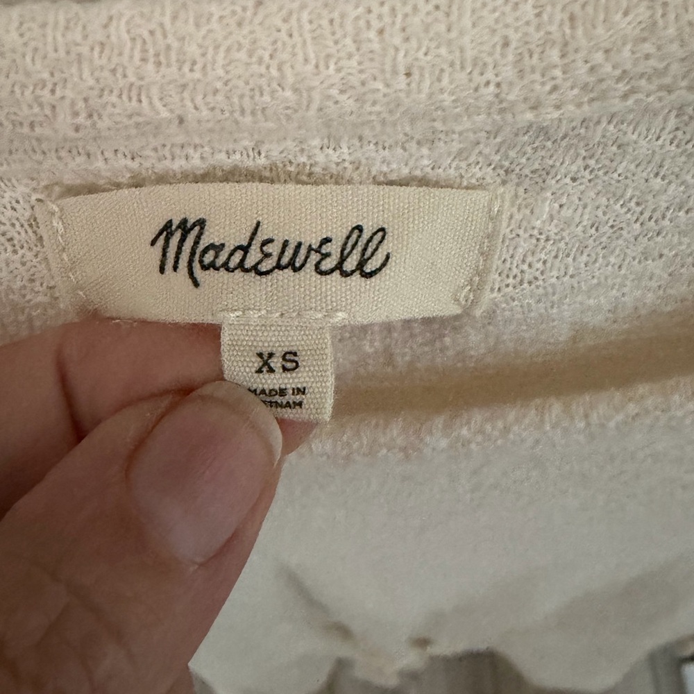 Madewell Cream Tie Front Top Slub Knit Long Sleeve size xsmall - Picture 7 of 9